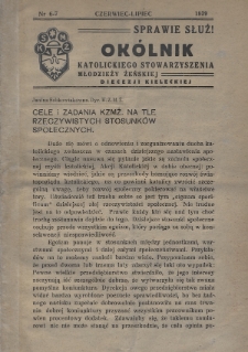 Sprawie Służ! : okólnik Katolickiego Stowarzyszenia Młodzieży Żeńskiej Diecezji Kieleckiej. 1939, nr 6-7