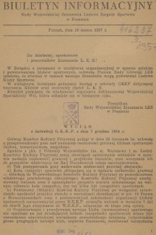 Biuletyn Informacyjny Rady Wojewódzkiej Zrzeszenia Ludowe Zespoły Sportowe w Poznaniu. 1957