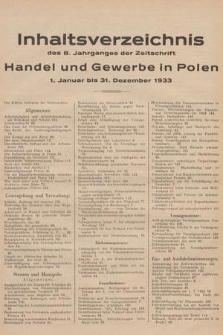 Handel und Gewerbe in Polen : Nachrichtenblatt des Verbandes für Handel und Gewerbe. Jg.8, 1933, Inhaltsverzeichnis des 8. Jahrganges der Zeitschrift