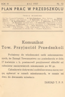 Plan Prac w Przedszkolu. R.4, 1937, nr 10