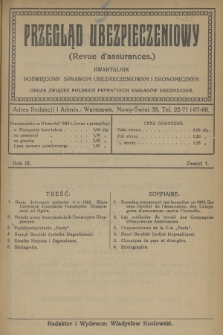 Przegląd Ubezpieczeniowy : kwartalnik poświęcony sprawom ubezpieczeniowym i ekonomicznym. R.3, 1924, nr 1