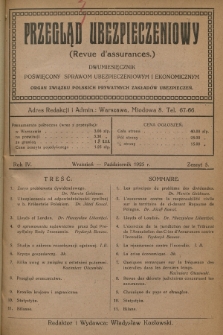 Przegląd Ubezpieczeniowy : kwartalnik poświęcony sprawom ubezpieczeniowym i ekonomicznym. R.4, 1925, nr 5