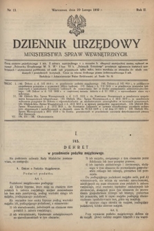 Dziennik Urzędowy Ministerstwa Spraw Wewnętrznych. 1919, nr 13
