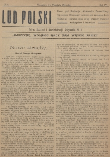 Lud Polski : pismo pod redakcją Aleksandra Zawadzkiego (Grzegorza Wiernego) poświęcone sprawom Ludu Polskiego i obronie jego praw przeciw wszelkim nadużyciom i krzywdom. 1916, nr 4