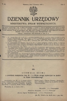 Dziennik Urzędowy Ministerstwa Spraw Wewnętrznych. 1919, nr 20