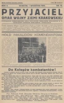 Przyjaciel Ofiar Wojny Ziemi Krakowskiej : miesięcznik Krakowskiego Koła Przyjaciół Inwalidów Wojennych R. P. poświęcony sprawom inwalidzkim i społecznym. 1935, nr 10