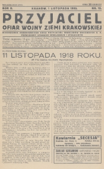 Przyjaciel Ofiar Wojny Ziemi Krakowskiej : miesięcznik Krakowskiego Koła Przyjaciół Inwalidów Wojennych R. P. poświęcony sprawom inwalidzkim i społecznym. 1935, nr 12