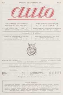 Auto : ilustrowane czasopismo sportowo-techniczne : organ Automobilklubu Polski oraz klubów afiljowanych = revue sportive et technique de l' automobile : organe officiel de l'Automobile-Club de Pologne et des clubs afiliés. R.5, 1926, nr 4