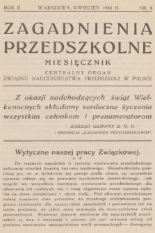 Zagadnienia Przedszkolne : centralny organ Związku Nauczycielstwa Przedszkoli w Polsce. R.2, 1930, nr 8