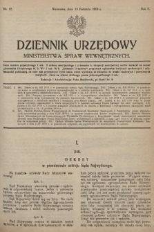 Dziennik Urzędowy Ministerstwa Spraw Wewnętrznych. 1919, nr 27