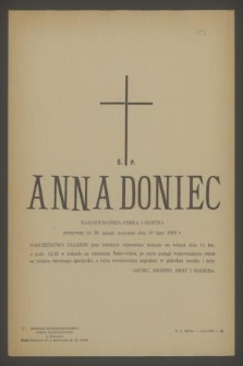 Ś. p. Anna Doniec [...] zginęła tragicznie dnia 10 lipca 1969 r.