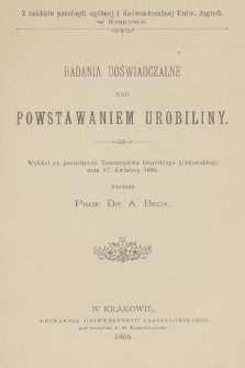 Badanie doświadczalne nad powstawaniem urobiliny : wykład na posiedzeniu Towarzystwa lekarskiego krakowskiego dnia 17. Kwietnia 1895