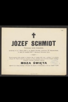 Józef Schmidt Towarzysz sztuki drukarskiej, urodzony w d. 2 Marca 1863 r., [...], w dniu 12 Grudnia 1890 r. zakończył doczesne życie