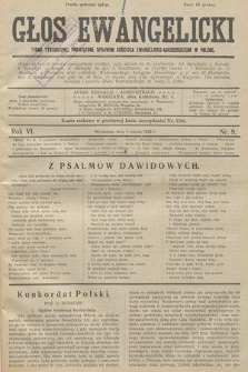 Głos Ewangelicki : pismo tygodniowe poświęcone sprawom Kościoła Ewangelicko-Augsburskiego w Polsce. R.6, 1925, № 9