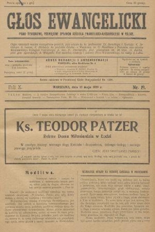 Głos Ewangelicki : pismo tygodniowe poświęcone sprawom Kościoła Ewangelicko-Augsburskiego w Polsce. R.10, 1929, nr 19