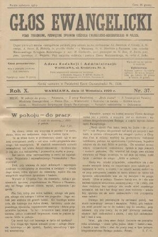 Głos Ewangelicki : pismo tygodniowe poświęcone sprawom Kościoła Ewangelicko-Augsburskiego w Polsce. R.10, 1929, nr 37