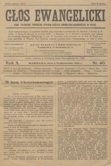 Głos Ewangelicki : pismo tygodniowe poświęcone sprawom Kościoła Ewangelicko-Augsburskiego w Polsce. R.10, 1929, nr 40