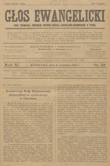 Głos Ewangelicki : pismo tygodniowe poświęcone sprawom Kościoła Ewangelicko-Augsburskiego w Polsce. R.11, 1930, nr 38