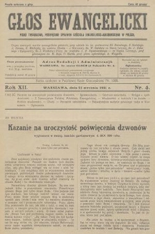 Głos Ewangelicki : pismo tygodniowe poświęcone sprawom Kościoła Ewangelicko-Augsburskiego w Polsce. R.12, 1931, nr 4