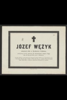 Józef Wężyk właściciel dóbr z Królestwie Polskiem, przeżywszy lat 60 [...] zasnął w Bogu dnia 13 Stycznia 1878 roku w Krakowie [...]