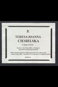 Ś. P. Teresa-Joanna Ciesielska z domu Cisło zmarła w dniu 7 lipca 2002 r. w Krakowie […]
