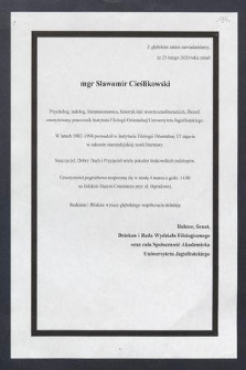 Ś. P. Z głębokim żalem zawiadamiamy, ze 25 lutego 2020 zmarł mgr Sławomir Cieślikowski […]