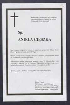 Społeczność Uniwersytetu Jagiellońskiego z głębokim żalem zawiadamia, że w dniu 15 listopada 2014 zmarła Śp. Aniela Cięszka […]