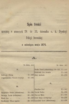 Dziennik Policyjny. 1874, Spis treści zawartej w numerach od 19 do 23 dziennika