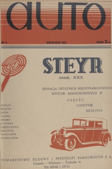 Auto : organ Automobilklubu Polski oraz klubów afiliowanych = organe officiel de l'Automobilklub Polski et des clubs affiliés. [R.10], 1931, nr 4