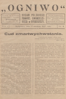 Ogniwo : Organ Polskiego Towarz. Ewangelickiego w Bydgoszczy. R. 1, 1927, nr 4