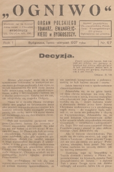 Ogniwo : Organ Polskiego Towarz. Ewangelickiego w Bydgoszczy. R. 1, 1927, nr 6-7