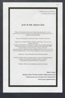 Z głębokim żalem zawiadamiamy, że w dniu 28 lutego 2020 zmarł prof. dr hab. Janusz Cisek badacz historii społecznej Europy […]