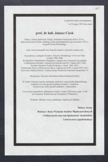 Z głębokim żalem zawiadamiamy, że 28 lutego 2020 zmarł prof. dr. hab. Janusz Cisek […]. Uroczystości pogrzebowe odbędą się w środę 11 marca 2020 roku […]