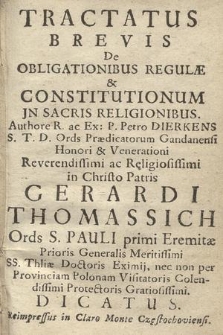 Tractatus Brevis De Obligationibus Regulæ & Constitutionum Jn Sacris Religionibus