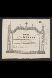 Wawrzyniec Soświński OO. P. D. dziekan i professor Wydziału Prawnego w Uniw. Jagiellońs. [...] d. 14 grudnia 1850 r. rozstał się z tym światem [...]