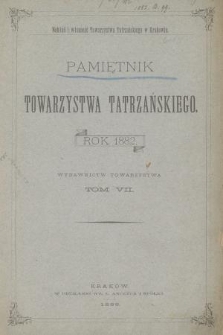 Pamiętnik Towarzystwa Tatrzańskiego. T.7 (1882)