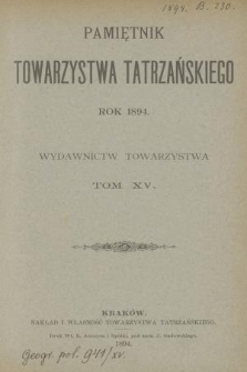 Pamiętnik Towarzystwa Tatrzańskiego. T.15 (1894)
