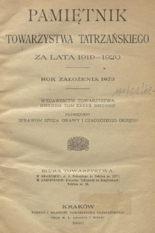 Pamiętnik Towarzystwa Tatrzańskiego. T.37 (1919-1920)