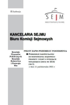 Pełny Zapis Przebiegu Posiedzenia Podkomisji Nadzwyczajnej do Rozpatrzenia Rządowego Projektu Ustawy o Wyrobach Winiarskich (Druk nr 1314). Kad. 9, 2021, nr 3