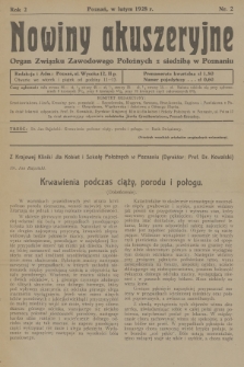 Nowiny Akuszeryjne : organ Związku Zawodowego Położnych z siedzibą w Poznaniu. R.2, 1928, nr 2