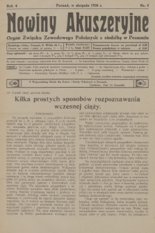 Nowiny Akuszeryjne : organ Związku Zawodowego Położnych z siedzibą w Poznaniu. R.4, 1930, nr 8