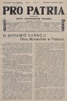 Pro Patria : organ Obozu Monarchistów Polskich. R. 2, 1925, nr 61