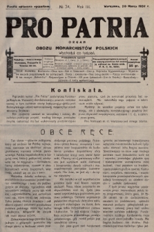 Pro Patria : organ Obozu Monarchistów Polskich. R. 3, 1926, nr 74