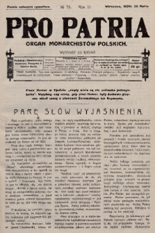 Pro Patria : organ Obozu Monarchistów Polskich. R. 3, 1926, nr 75