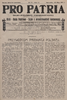 Pro Patria : organ inteligencji monarchistycznej : Król - Rada Państwa - Sejm z przedstawicieli korporacji. R. 4, 1927, nr 114