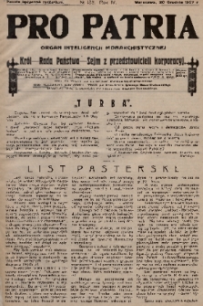 Pro Patria : organ inteligencji monarchistycznej : Król - Rada Państwa - Sejm z przedstawicieli korporacji. R. 4, 1927, nr 133