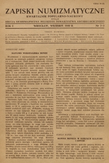 Zapiski Numizmatyczne : kwartalnik popularno-naukowy. R.1, 1949, nr 2-3