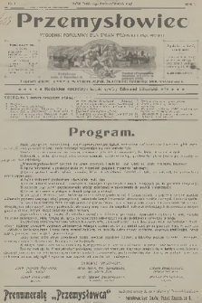 Przemysłowiec : tygodnik popularny dla spraw techniki i przemysłu. R.1, 1903, nr 1
