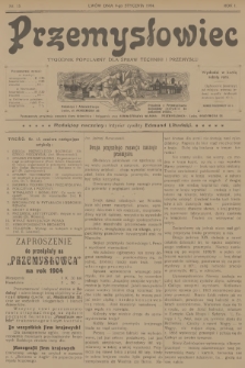 Przemysłowiec : tygodnik popularny dla spraw techniki i przemysłu. R.1, 1904, nr 15