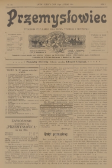 Przemysłowiec : tygodnik popularny dla spraw techniki i przemysłu. R.1, 1904, nr 20